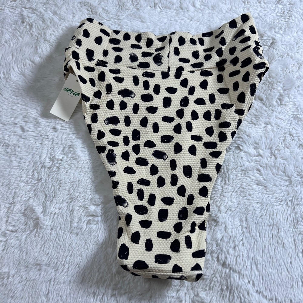 Aerie High Cut Cheeky Bikini Bottom Small Cream Black Animal Spot 075-1754-3752 - Picture 5 of 10
